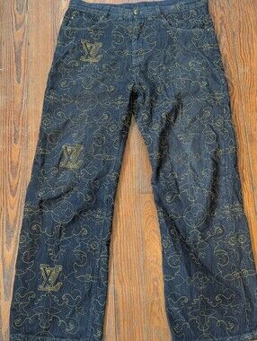 Louis Vuitton Monogram Embroidered Dark Denim Pants
